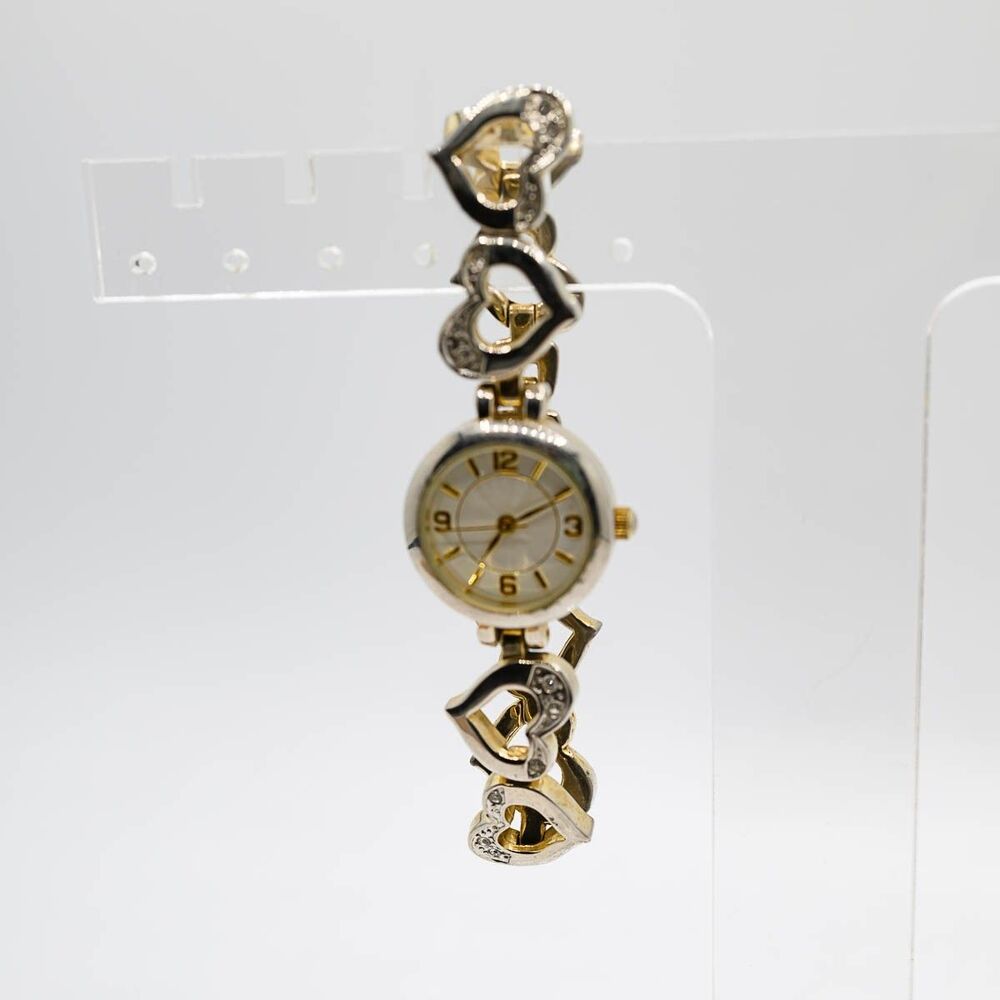 Christian Benet Silver tone Gold tone Heart Link watch Rhinestones NEEDS BATTERY